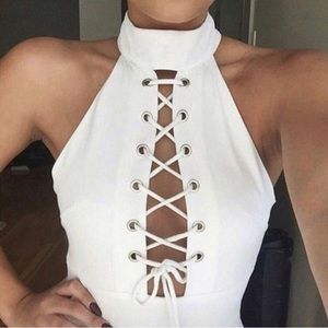 White Lace Up Crop Top